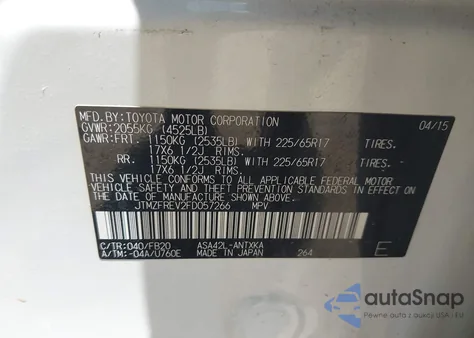 2015 Toyota Rav4 Le from USA, damaged, VIN JTMZFREV2FD057266